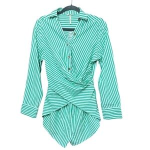 Green Striped Wrap Blouse